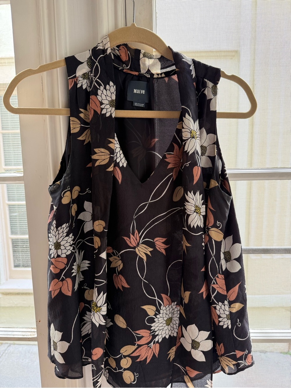 Maeve Black and Brown Floral Sleeveless Blouse